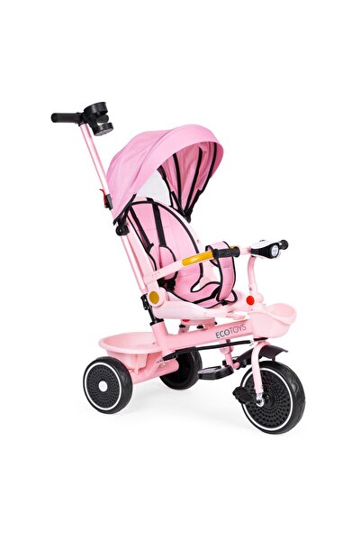 Ecotoys Tricicletă Ecotoys, 2 în 1, scaun rotativ, melodii și lumini, husă, r...