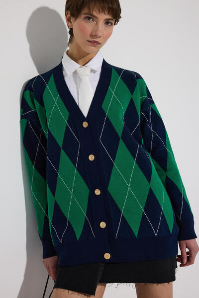 Touché Privé Baklava Patterned O Oversized Cardigan