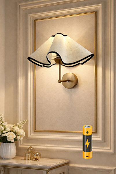 burenze Clara Abajur Pilli Aplik Kablosuz Aç Kapa Butonlu Duvar Apliği Eskitm...