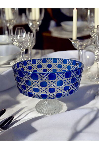 Glowvera Blue Footed Cut Crystal Glass Bowl 25m Diameter