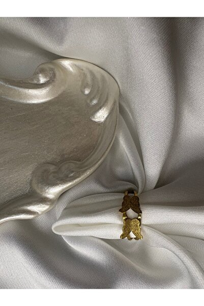 Çelik Luna Kelebek Gold Yüzük - 316L-Alerji Yapmaz,Kararmaz