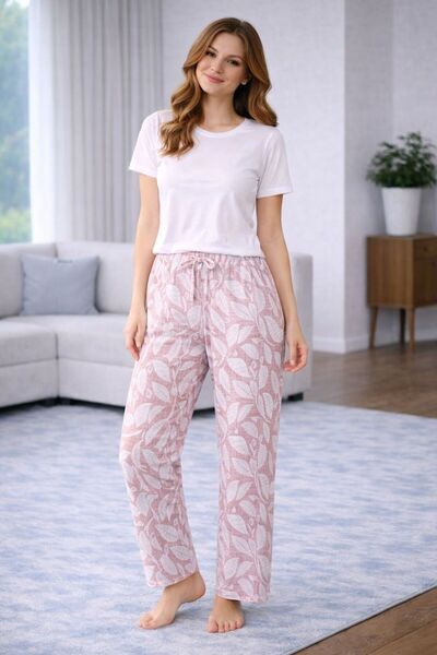 LİLA İÇ GİYİM Cotton Thin Breathable Fabric Ribbon Waist Detail Printed Women...