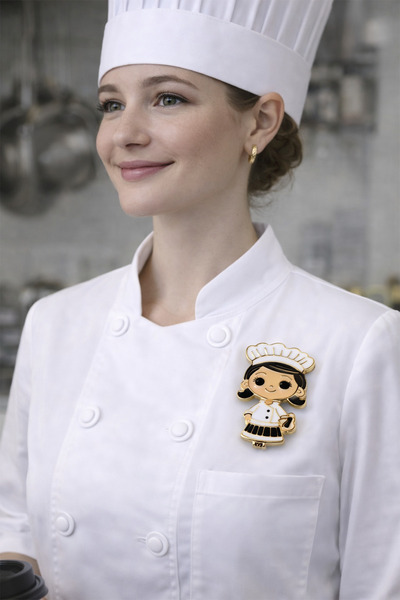 Modex Altın Rengi Mineli Sevimli Kadın Aşçı Broş (4cm)