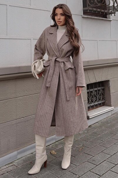 Lijuri Striped Belted Cashmere Coat 7123