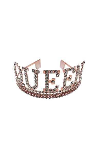 PARTİ SEPETİ Queen Yazılı Taşlı Rose Kraliçe Parti Tacı