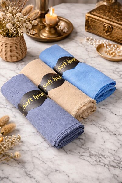 SOFT İPEK BAMBU KRAŞ ŞAL 3 ADET GRİ - TAŞ - BEBE MAVİSİ