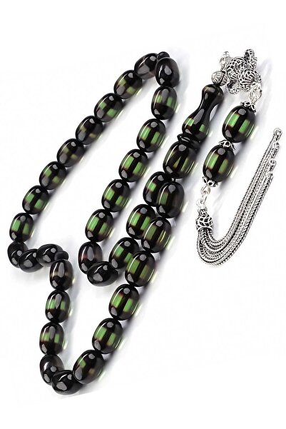 TESBİHCİBABA Yeşil Siyah Sürmeli Ateş Kehribarı Tesbih