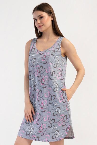 VİENETTA Women's Thick Strap Patterned Stone Nightgown Tunic C6T4N2804