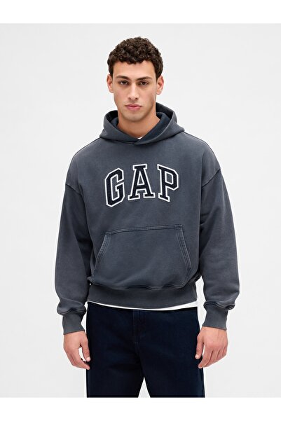 GAP Erkek Koyu Mavi Heavyweight Oversized Logo Sweatshirt