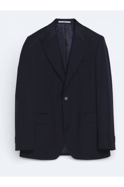 Kip Navy Blue Solid Wool Blend Suit