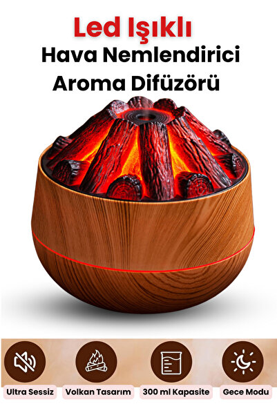 Yussraw Volkan Tasarımlı 300ml Hava Nemlendirici & Aroma Difüzörü - LED Işıkl...
