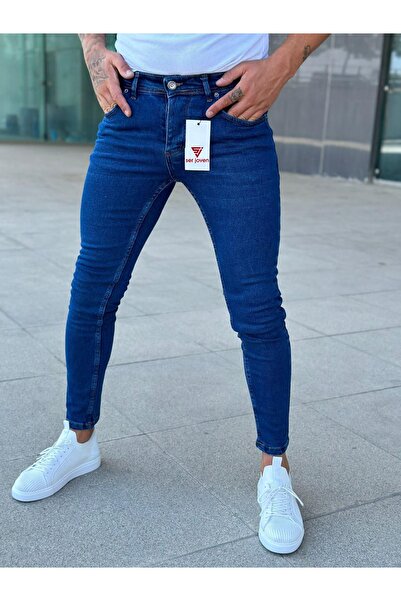 Ser Joven Pantaloni slim din lycra pentru bărbați, albastru bleumarin