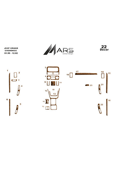 Marscockpitdesign Jeep Grand Cherokee Console-Torpedo Trim 1999-2002 22 Pieces