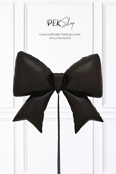 PEKSHOP Siyah Büyük Fiyonk Folyo Balon Fiyonk Şekilli Balon