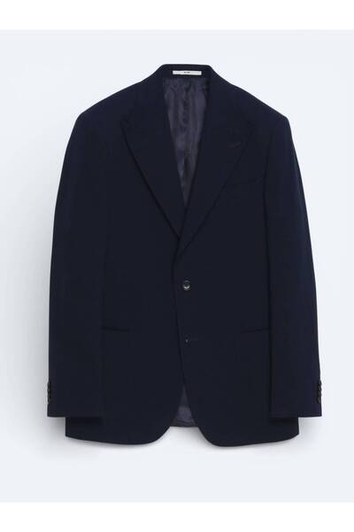 Kip Navy Blue Plain Cotton Blend Suit