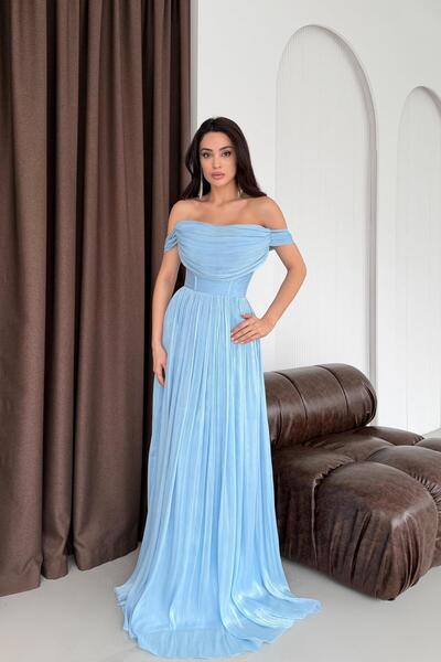 Serica Moda Βρεφικό μπλε φόρεμα με πιέτες και λαιμόκοψη σκάφους