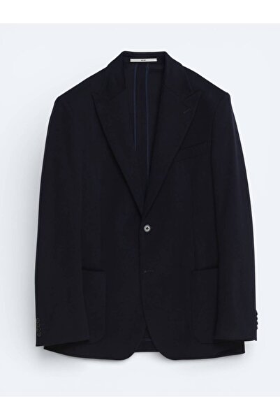 Kip Navy Blue Cotton Blend Jacket