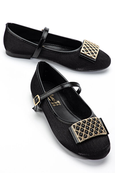 bakacstore Women's black buckle front shiny fabric ballet flats