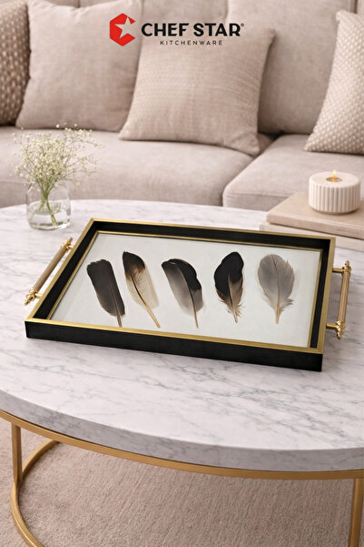 Chefstar MODERN DEKORATİF ÇAY KAHVE VE SUNUM TEPSİSİ - EL İŞÇİLİĞİ DETAYLI ŞI...