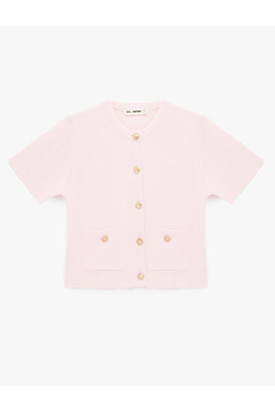 Koton Buttoned Pocket Short Sleeve Crew Neck Knitwear Cardigan