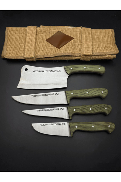 HAMLE OUTDOOR ÇANTALI 4'LÜ ŞEF SETİ MUTFAK KİTCHEN ET MEYVE SEBZE YEŞİL KABZE