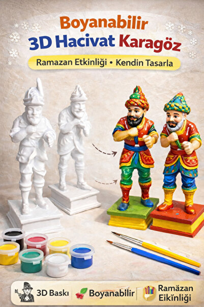 WeSank Boyanabilir 3D Hacivat Karagöz Figür Seti | Ramazan Etkinli?i + 6’l? A...