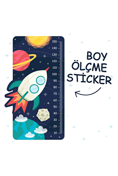 Baskı Atolyemm Uzay Temalı Boy Ölçme Sticker - Ölçüm Cetveli Duvar