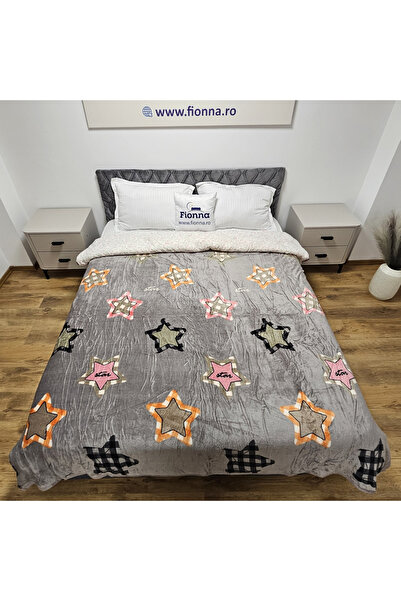 FIONNA.RO Patura Cocolino Grosime Medie 200x230cm - Gri Cu Stele Colorate