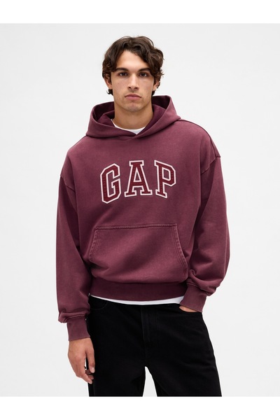 GAP Erkek Bordo Heavyweight Oversized Logo Sweatshirt