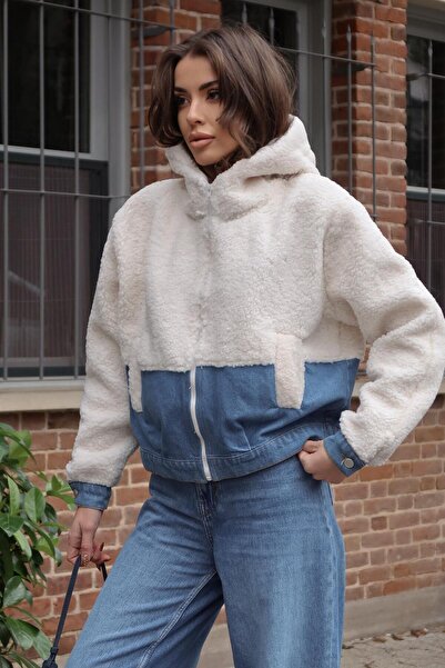 Lijuri Kot Paneled Hooded Plush Jacket 7119