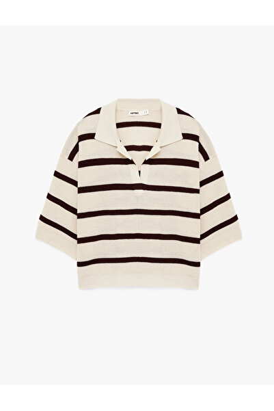 Koton Long Sleeve Striped Polo Collar Knitwear Sweater
