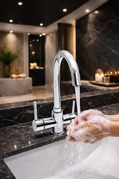 RocciArmatur صنبور مطبخ من الكروم المصقول - صنبور حوض المطبخ - مزود بفلتر