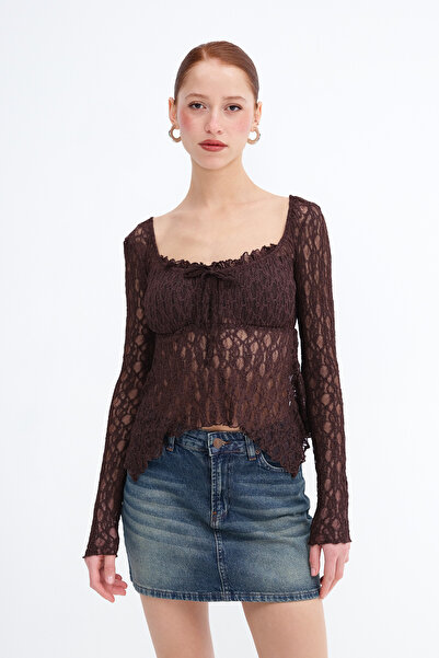 Addax Front Tie Lace Blouse B17781