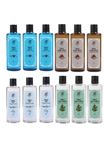 Rebul 250 ml Cam Kolonya 12’li Set Aqua - DarkSpıce - Ice - Pine Forest