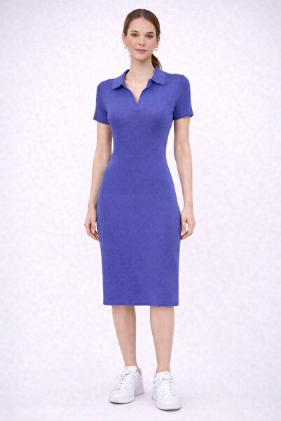 Forest Girl Polo yaka Kısakollu Triko Elbise