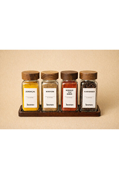 LEONEV 4-Piece Acacia Lid Spice Rack with Stand