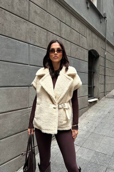 SAVORZY Kemerli Peluş Kadın Yelek