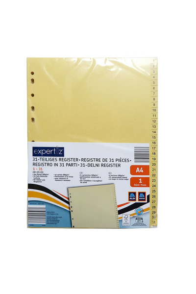 OEM Expertiz document separator, numbered from 1 to 31, cardboard, pale yellow