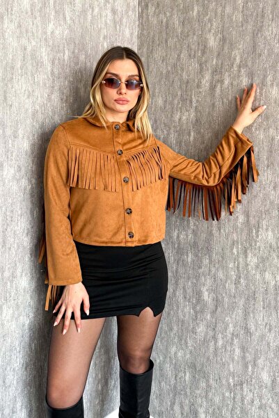 ModaPlaza Women's Tasseled Suede Jacket 60537