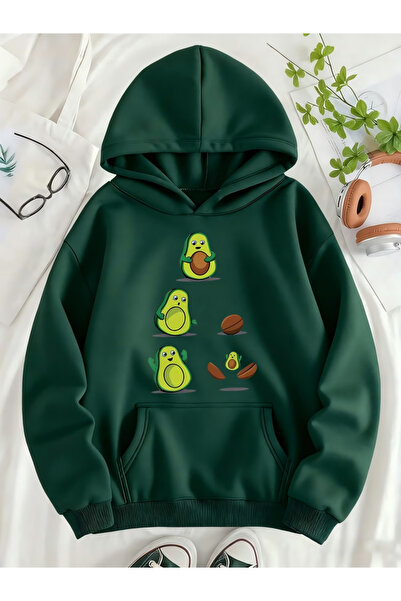 ALEYZA MODA AVOCADO Hanorac cu glugă și buzunare, din bumbac, bej