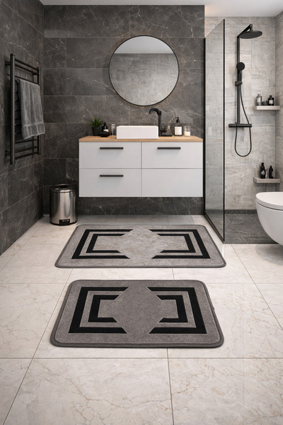 HubRom 2-piece anti-slip bath mat set PARIS, 100×60 cm – 60×40 cm Smoke