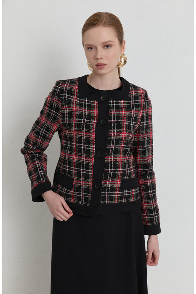 Fatma Atasoy Garnili Ekose Kırmızı Tüvit Ceket