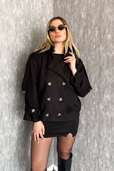 ModaPlaza Women's Cashmere Collar Fur Coat 60560