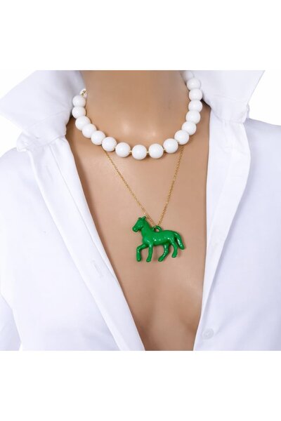 Sinem Şanlı Atelier Colorful Acrylic Beads & Steel Chain Double Necklace Set ...