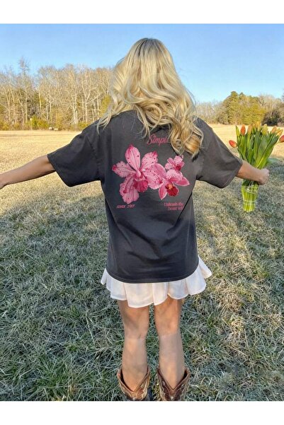 OVER HEAD Tricou supradimensionat cu imprimeu Simple Joy pentru femei