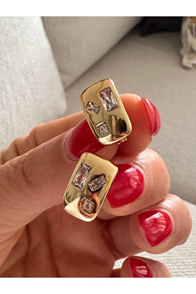 Esmeray Aksesuar Vip Çelik Gold Renk Zirkon Baget Taşlı Lazer Kesim Antialerj...