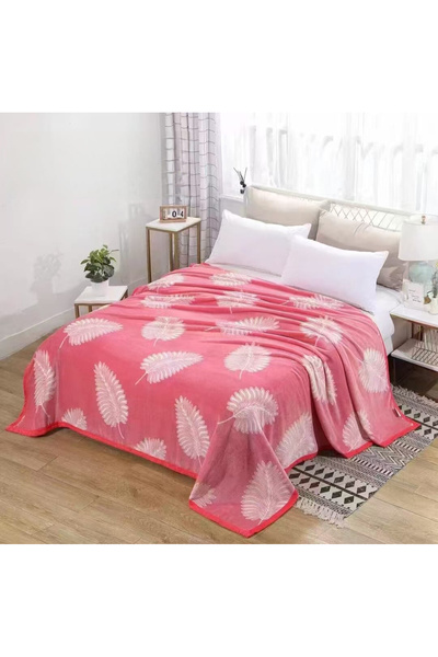 FIONNA.RO Cocolino Blanket Medium Thickness 200x230cm - Pink With White Leaves