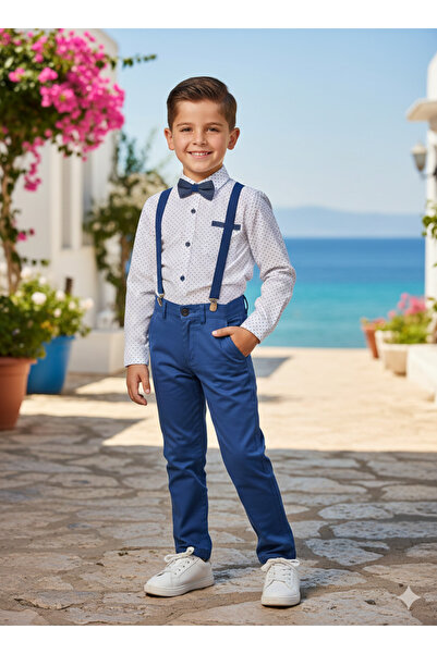 MODA Πουκάμισο πουά, παπιγιόν, παντελόνι ιντιντό γκαμπαρντίνα, σετ 3 τεμαχίων