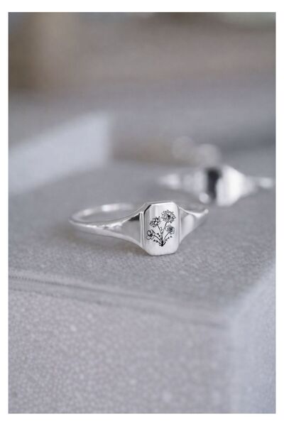 Generic 925 Ayar Gümüş Doğum Çiçeği Yüzüğü – Kişiye Özel Mühür Yüzük – Erk