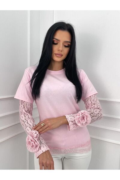 Alexa&Bruno Bluza cu maneca din dantela si cu flori tridimensionale